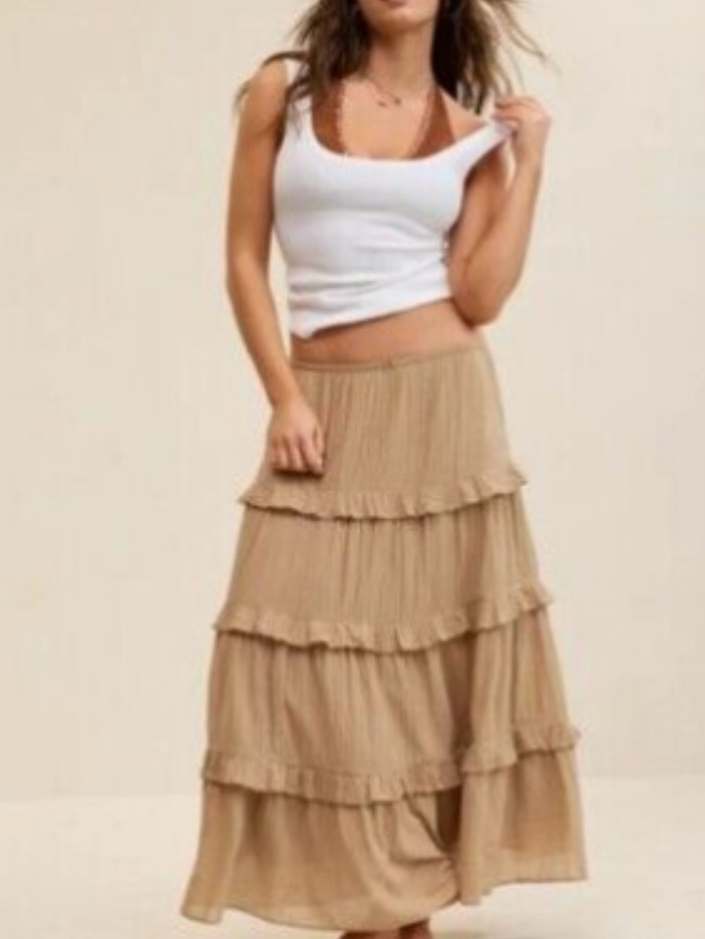 NWT aerie Lightweight Tan Maxi Skirt with Elastic Waist